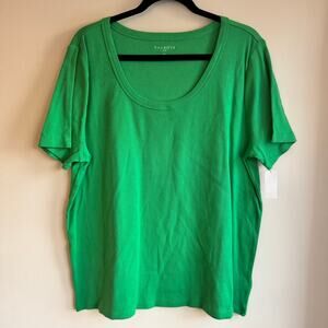 New Talbots Scoop Neck Ribbed Knit Top Green Sz 2X